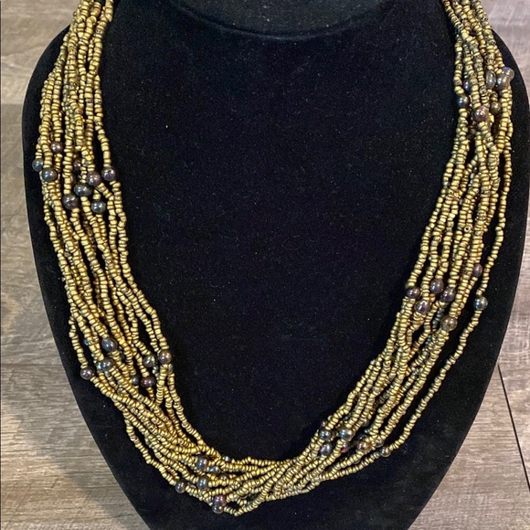 Multiple strands of Gorgeous Beads Gold and Black Beaded layered Necklace - Picture 3 of 8
